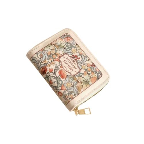 ID Card Case Floral Creative PU Women Wallet Portable Multipurpose Card(Beige-9 Slots)