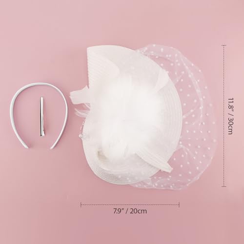 Image of DRESHOW Fascinators Hat Flower Mesh Feathers Hat with Headband Clip 7.9 inch Tea Party Headwear for Women