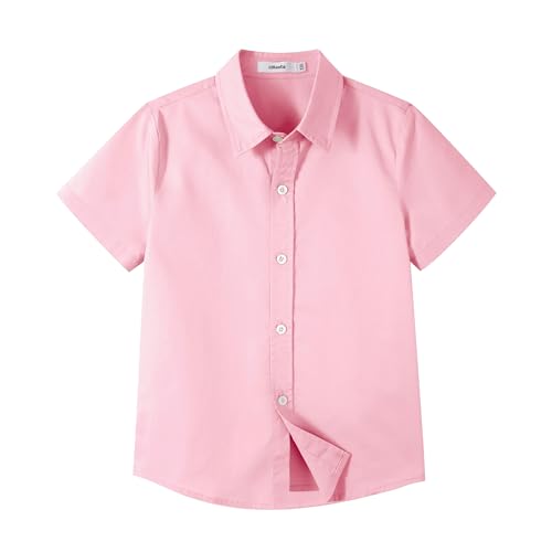 LOLANTA Chemise Formelle à Manches Courtes pour Enfants Chemise Coton pour Garçons (13-14 Ans, Rose, Taille D'étiquette 170)