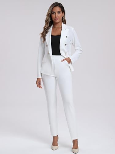 Women's 2 Piece Suits Business Casual Outfits Double Breasted Blazer Pantsuits Professional Office Work Sets4