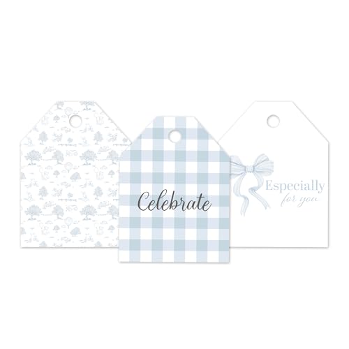Etiquetas de regalo de Toile hechas de cartulina con hilos azules para recuerdos 2