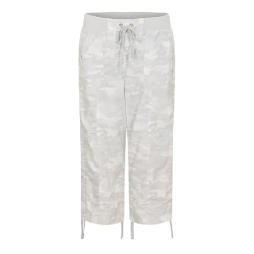 DKNY Women's Peached Poplin Convertible Cargo Capri Pant, Grey Camo, Small