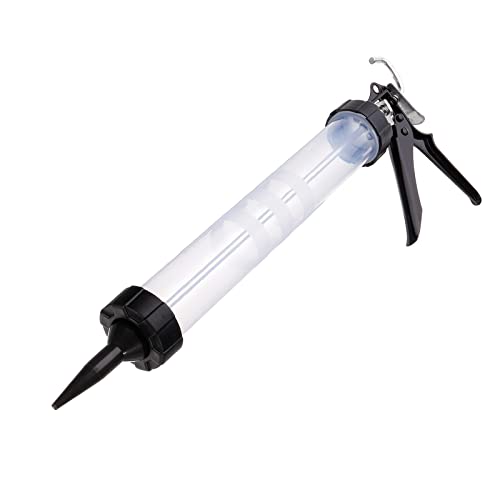 sourcing map Manual Sausage Caulking Gun, ABS Sealant Cartridge Tube Caulk Applicator 600ml/20oz, 12:1 Thrust Rate with Cones Nozzles, Translucent