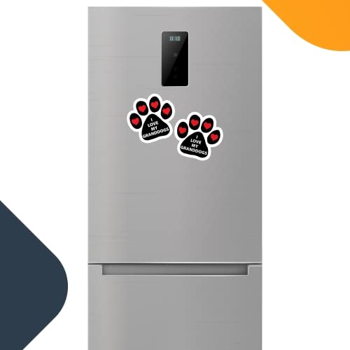 Image of I Love My Grandogs Pawprint Car Magnet 5 Inch 2 Pack, Dog Lover Gift | Heavy duty magnetic decal for car, truck, SUV or fridge, full color UV printed