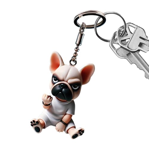 Générique Französische Bulldogge Ornament, 2D Flat-Acryl-Schlüsselanhänger, 5,4 cm, niedlicher Hundebeutel, lustiger Anhänger, ideales Backpack-Zubehör für und Haustiere, Bulldog Lovers, A., Se