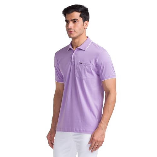 Image of Park Avenue Men Cotton Slim Fit Solid Pattern Polo Neck Casual T-Shirt