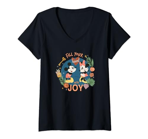 T-shirt Mickey & Minnie Disney col V coton hauts graphiques femmes