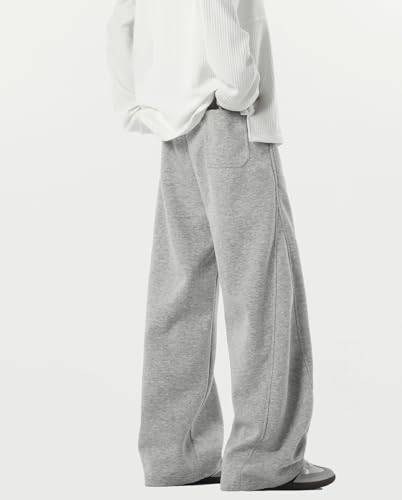 HBER Men's Baggy Sweatpants Elastic Waist Drawstring Wide Leg Lounge Track Pants Casual Loose Joggers with Pockets2