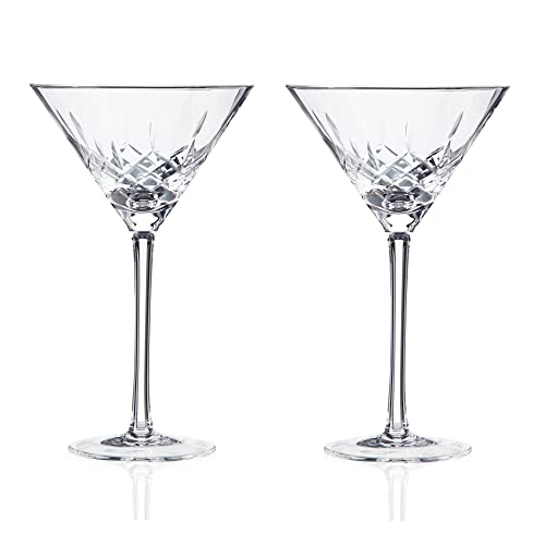 Viski Admiral Etched Martini Glasses, Cocktail Coupe Glasses, Stemmed Crystal Glassware, Home And Bar Drinkware, Set Of 2, 9Oz #TOP7