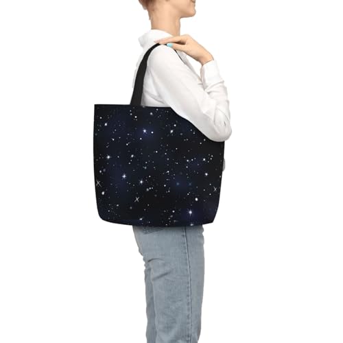 Cluster of Stars in Night Sky Tote Bag for Women, Zipper Casual Tote's Handbag for Travel, Work, Lightweight Laptop Bags Big Capacity Shoulder Bag Reusable Grocery Shopping Bags 7