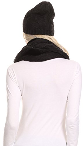 Sakkas Olliey Long Wide Classic Cable Knit Fur Lined Infinity Scarf And Hat Set2