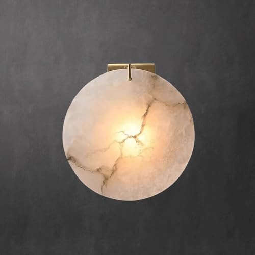 Apliques Pared Alabastro-Apliques Pared Mármol Natural Para Dormitorio, Lámparas Pared Piedra Natural Apliques Redondos Mármol Bombilla E14 Luz Tocador Alabastro Cableada Sala Estar Pasillo Escaleras