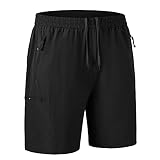 TBMPOY Men's Athletic Running Shorts 7' Quick Dry Hiking Cargo Workout Sports Lightweight Shorts with 4 Zipper Pockets Black XL