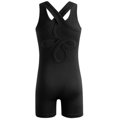 HOZIY Gymnastics Leotards for Girls Unicorn Aurora Rainbow Mermaid Dinosaur Cupcake Sparkle Biketard Toddlers Kids Children 5-6 Years A Cut-out Black