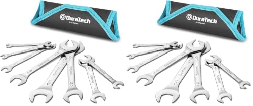Image of DURATECH Super-Thin Open End Wrench Set, Metric, 8-Piece, Including 5.5, 7, 8, 9, 10, 11, 12, 13, 14, 17, 19, 21, 22, 23, 24, 27 mm, Slim Spanner Set with Rolling Pouch (Pack of 2)