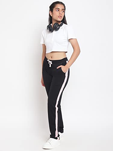 Image of Li'l Tomatoes Girls Cotton Trackpant | Side Stripe Design | Soft & Comfortable Casual Wear | Drawstring Waist | 7-16 Years