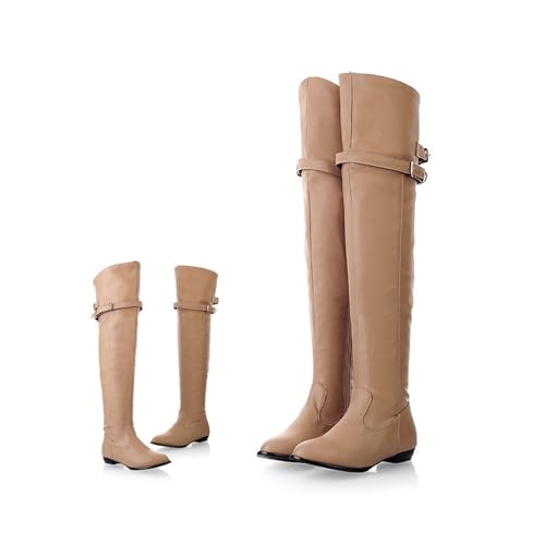 Bottes d'équitation beige en taille 44 pour femme avec talon bloc
