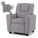 COSTWAY Kids Recliner Chair, Adjustable Children Armchair Sofa with Cup Holder, Footrest, Toddler Gaming Lounge Chair for Boys Girls (Fabric, Grey)