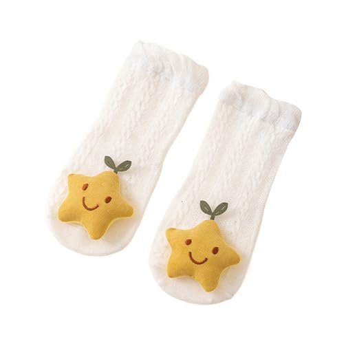 Calcetines para bebé transpirables con bonito estampado colorido, adecuados para niños pequeños, antideslizantes, de algodón, cómodos para niñas pequeñas, estrellas de hierba amarilla, M