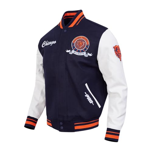 Pro Standard Mens NFL Chicago Bears Team Badge Varsity Jacket Midnight Navy/Orange/Midnight Navy S - Image 2