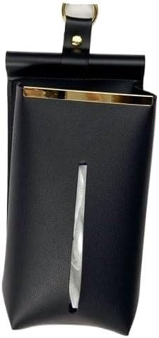 Leather Mounted Car Tissue Box for Toilet Wall Hanging with Gold Border for Storage(D)