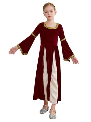 Kids Girls Renaissance Medieval Dress Vitorian Velvet Dress Steampunk Ball Gowns with Headpiece