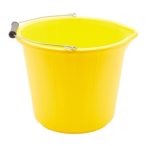 ProDec Heavy Duty Yellow 14 Litre (3 Gallon) Plastic Builders Bucket, Cement & Plastering Bucket, Heavy Duty Buckets, Black Buckets