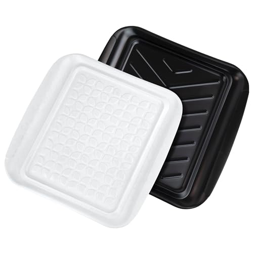 Image of Tovolo Square Grill Prep Tray BBQ Serving Trays for Outdoor Grilling Burgers Veggies Steak, Food Grade Dishwasher Safe Non Slip Nesting Black White 10.5 in Grill Trays for Bringing in and Out Meat