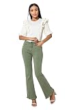 Nina Carter J230 damskie spodnie jeansowe z wysokim stanem, krój slim fit, bootcut z postrzępionymi zakończeniami nogawek, khaki (J230-2), L