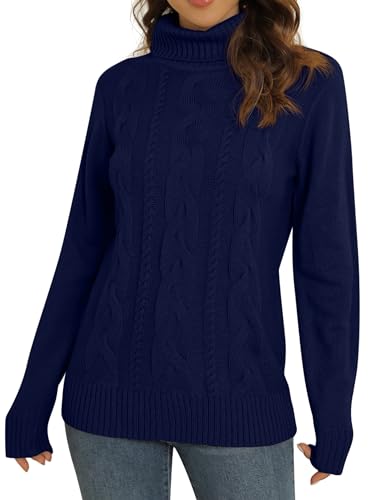 Pullover Damen Winter Kabel Stricken Pulli Largarm Rollkragenpullover Strickpullover Damen Knit Zopfstrick Sweater – Bild 6