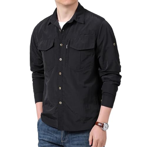 Chemise Casual Homme Multi Poche Solide Veste Automne à Col Revers