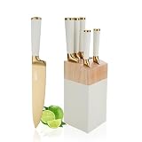 Ensemble de Couteaux de Cuisine, 6 Couteaux En Acier Inoxydable Blanc Avec Bloc, Bloc de Couteaux Ultra Tranchant Avec Manche Confortable, Couteau de Chef Pour La Cuisine Maison