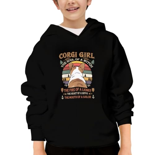 Retro Funny Corgi Girl Hippie Sailor Hoodies for Teen Girls Boys Lightweight Kangaroo Pocket Sweatshirt