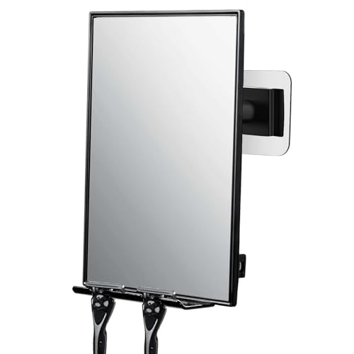 CLSEVXY Shower Mirror for Shaving - with Squeegee Razor Stand for Shower & Swivel 360Rotation Adjustable Bathroom Mirror