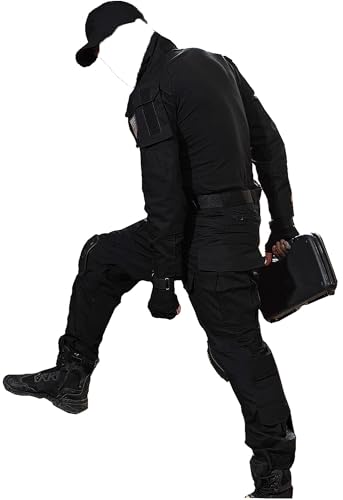 Taktische Airsoft Tarnanzug Herren Paintball Combat Shirt Hose Sets Langärmlige Militär Anzug Outdoor Camouflage Jagdbekleidung BDU Uniform (Schwarz, XL)