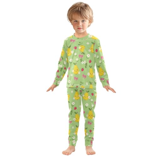 Pajama Sets Long Sleeve Fruit Floral Bow Background Soft Comfy Sleepwear 2 Piece PJS 3-8T2