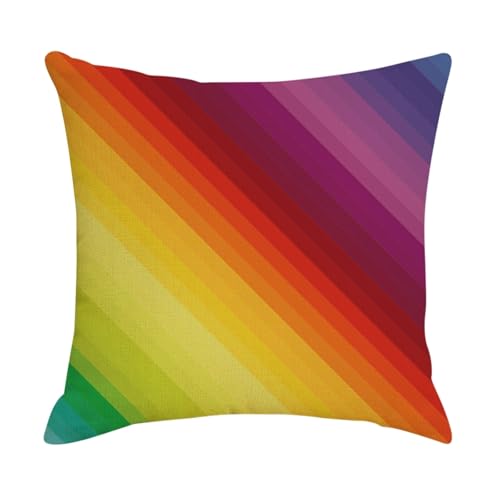 Image of Tolldek Soft Cushion Cover, Rainbow Colourful Twill Square Decorative Cushion, Linen Look, Wrinkle-Free for Sofa, Armchair, Home, Bedroom, Colourful, 50 x 50 cm, 1 Piece