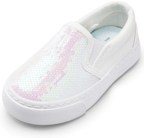 Harvest Land Toddler Slip-On Canvas Sneakers for Girls and Boys, Casual Kids Shoes - Lightweight, Breathable Glitter/White Size US12