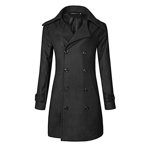 Image of Lu's Chic Men's Double Breasted Coat Korean Trenchcoat Fashion Dress Jacket Slim Fit Business Casual