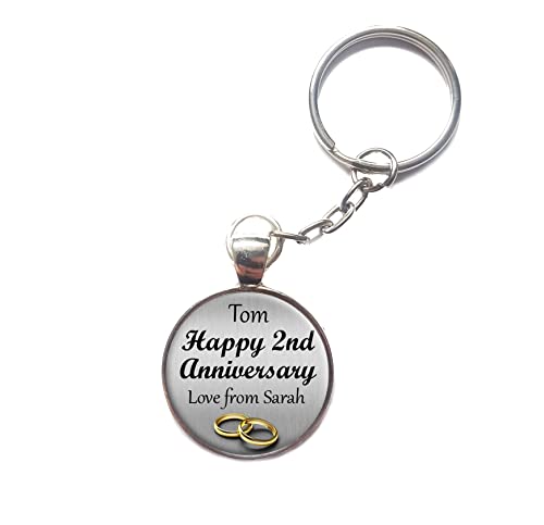 Personalised Happy 2nd Anniversary Keyring Split Ring Key Chain Husband Wife Gift R158