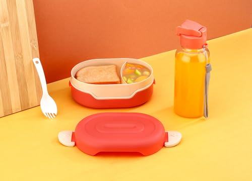 Image of Portable Lunch Box Set with Water Bottle, 2 Compartments, Leak-Proof Design, Multicolour