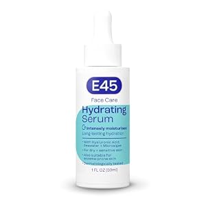 E45 Hydrating Face Serum, Instant 48 Hour Results, Hyaluronic Acid, Vegan, Lightweight, Boosts Hydration, for Dry, Sensitive and Eczema Prone Skin, Fragrance Free, Dermatologically Tested, 1 fl oz