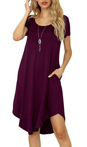 Women Casual Loose Soft Crewneck Short Sleeve Pockets Swing T-Shirt Dress4