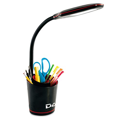 DAC LED Desk Lamp with Swirl Desk Organizer, Eye Care Table Lamp, Touch Control, 3 Brightness Modes, 180 Degree Flexible Gooseneck, Black and Red, 5.5W | Great for Office, Home, Dorm, College