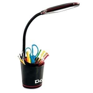 DAC LED Desk Lamp with Swirl Desk Organizer, Eye Care Table Lamp, Touch Control, 3 Brightness Modes, 180 Degree Flexible Gooseneck, Black and Red, 5.5W | Great for Office, Home, Dorm, College