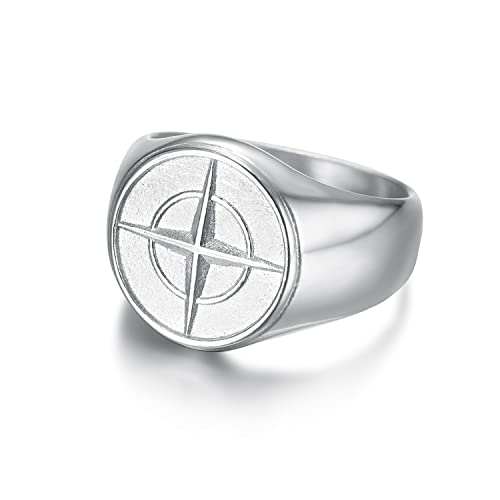 Mens Stainless Steel Nautical North Star Marine Compass Sailor Signet Anchor Ring Size 7-13