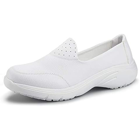Hawkwell Women's Slip On Nursing Shoes Comfortable Lightweight Slip Resistant Work Shoes,White Synthetic Leather,8 M US Cover