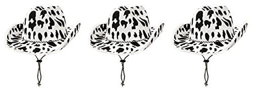 Beistle Cow Print Cowboy Hats, 3 Pieces – One Size Fits Most, Adjustable Chin Strap, Western Party Supplies, Halloween Costume Dress Up, Cowgirl Hat, Wild West Themed Parties, Animal Print Hats