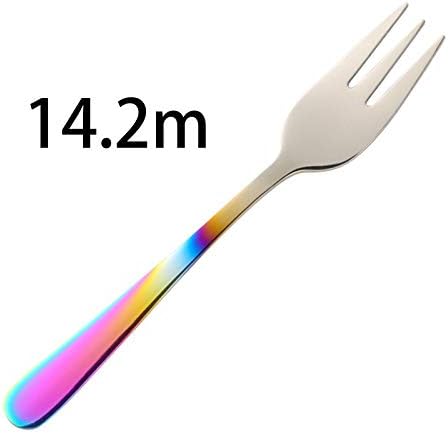 Forks 6pcs Tea Fork Set 18/8 Stainless Steel Fruit Fork Set Rainbow Dessert Fork for Cake Snack Gold Small Salad Fork dinnerware Set (Color : J) (A)