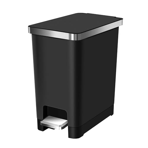 EKO HANA | Pattumiera da bagno e cucina nera da 10 litri con pedale e chiusura ammortizzata | Pattumiera compatta e moderna per bagno o cucina
